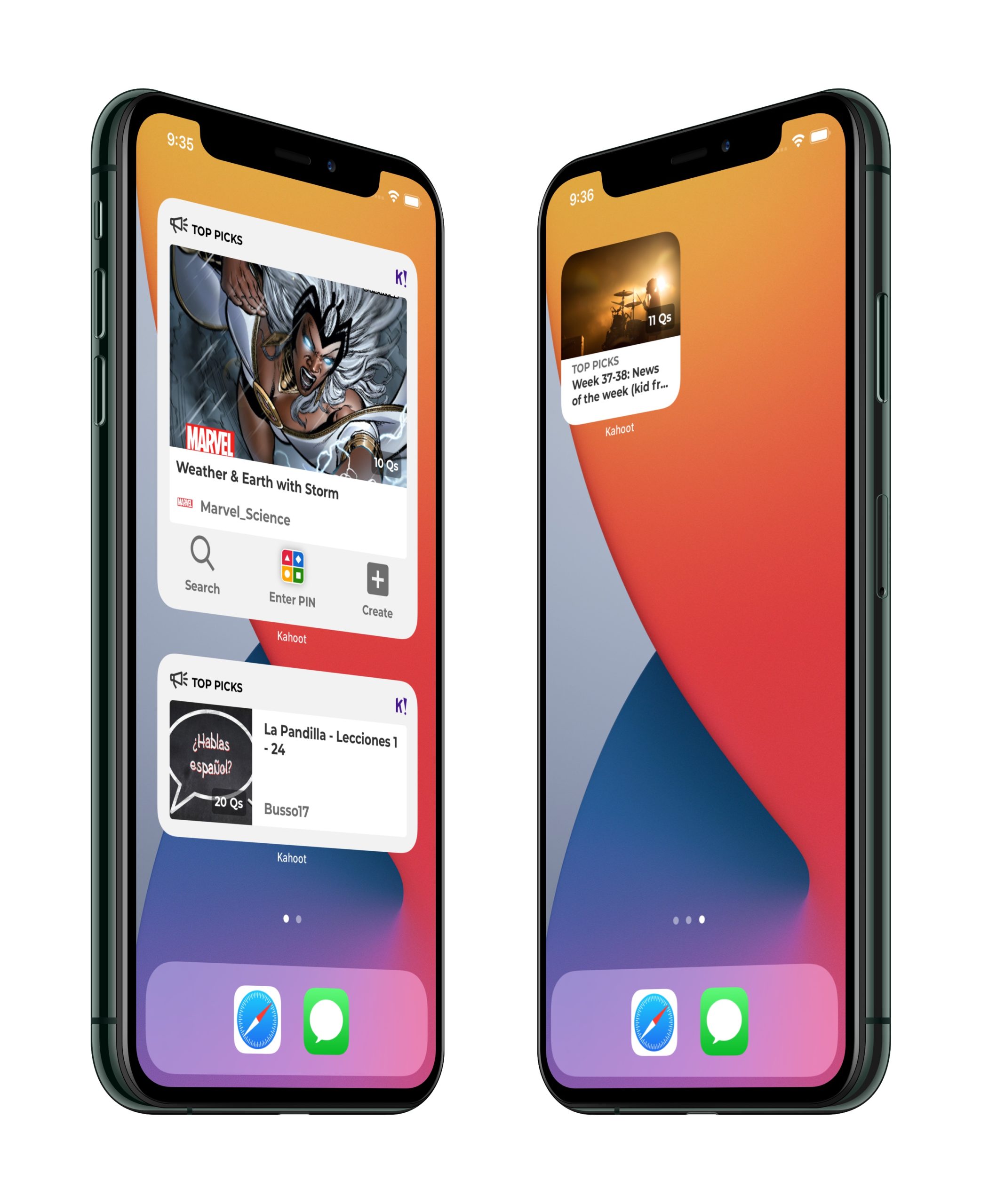 Kahoot! iOS widget showing quiz shortcuts
